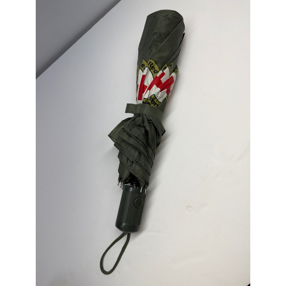 American Red Cross 125th Anniversary Umbrella Olive Green Collapsible Vintage